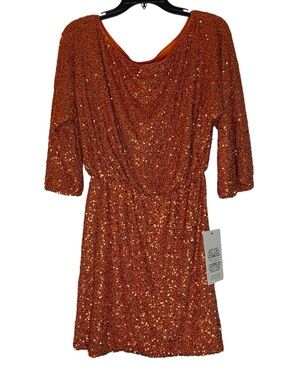 Never Fully Dressed Orange Sequin Tilly Off The Shoulder Dress 4 NWT